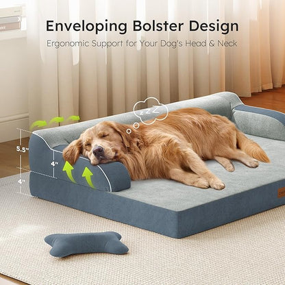 CWAWZ XXL Orthopedic Dog Bed, Big Dog Bed for Large Dogs, Dual-Sided Pet Cooling Beds with Memory Foam Washable Cover Nonslip Bottom, Waterproof Pet Couch with Bolsters, Dark Grey