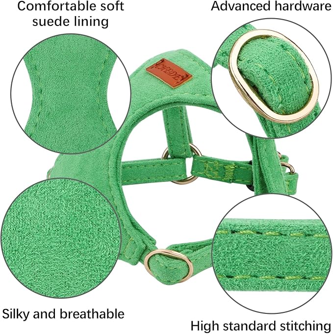 No Pull Dog Harness- Lightweight, Soft, Adjustable Small Harness Collar and Leash Set, Suitable for Cats Puppy Small and Medium-Sized Dog Outdoor Training and Running (Green, XXS)