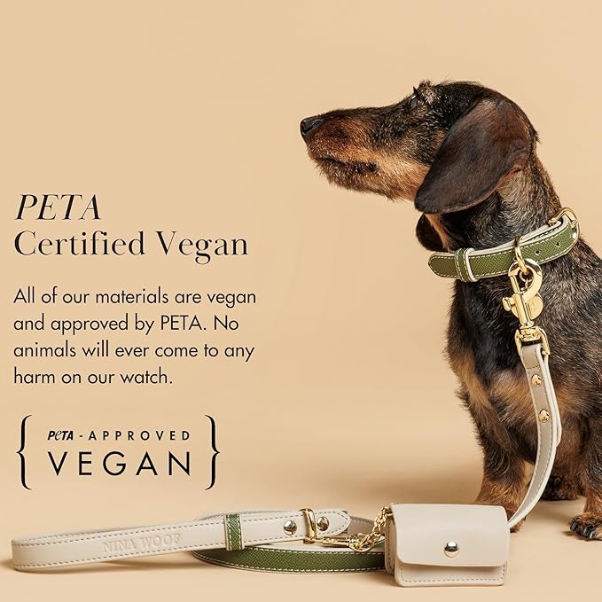 NINA WOOF Copenhagen Leather Dog Collar - Handmade with Vegan Soft Leather Round Padded Collar with Adjustable Buckle for Dogs - Color Olive, Extra Small