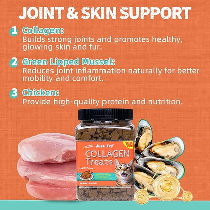 Just Try 16 OZ Collagen Cat Treats Healthy Cat Snacks Training Biscuits Skin Elasticity & Joint Health for Cats