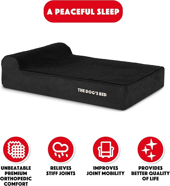 The Dog’s Bed Orthopedic Headrest Dog Bed Large Black Plush, Memory Foam, Pain Relief for Arthritis, Hip & Elbow Dysplasia, Post Surgery, Lameness, Waterproof Washable Cover, Veterinary Approved