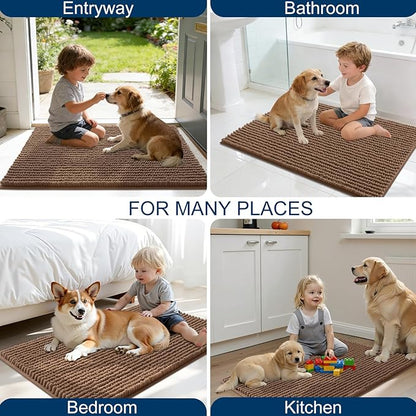 OLANLY Dog Door Mat for Muddy Paws 24x16, Ultra Absorbent Chenille Mud Doormat, Non-Slip Washable and Dirt Trapping Doormat for Indoor Entryway, Quick-Dry Indoor Pet Bed Mats for Dogs, Mocha