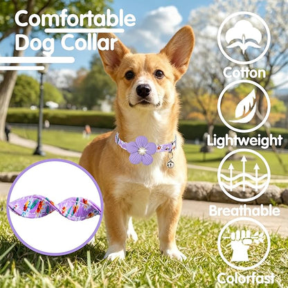 Small Dog Collar with Flower, Puppy Collar for Girl Dog Collars for Small Dogs Cute Dog Collar with Bell, Adjustable Length