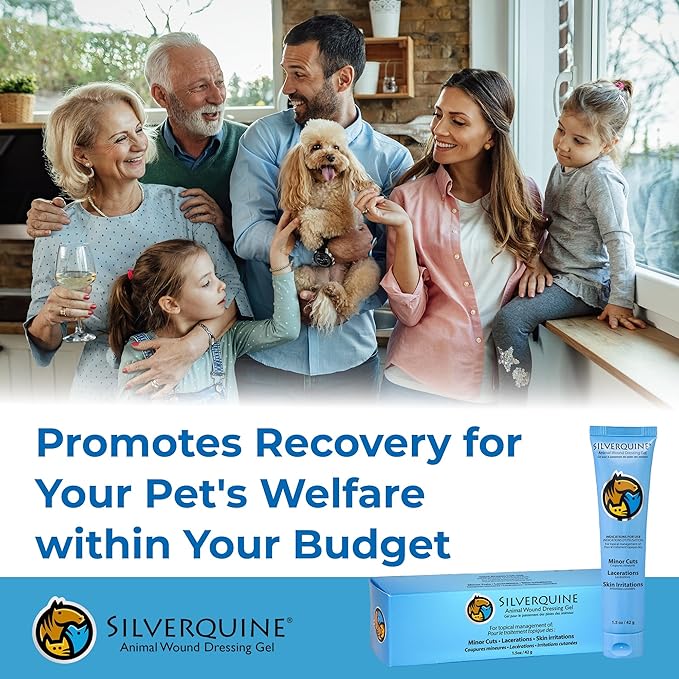 Silverquine Dog Wound Care Gel - Hot Spot Gel Solution for Dogs and Cats - Safe If Licked, Odorless Silver Hydrogel Ointment for Pets Cuts, Burns, Scratches, Sores and Skin Concerns - 1.5 Oz