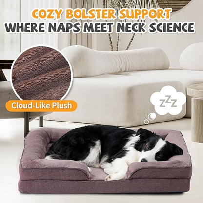 Makigued Orthopedic Dog Bed for Medium Dogs Egg Crate Foam Pet Sofa with Waterproof Liner, Removable Washable Cover, Nonslip Bottom, Cozy Couch for Medium Dogs and Cats, 35.0x24.8X 6.7, Dark Brown