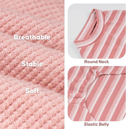 KYEESE 2Pack Waffle Dog Shirts for Small Dogs Stretchy T-Shirts Lightweight Tank Top Sleeveless Striped Vest Breathable Pet Outfit, X-Large, Pink+Striped