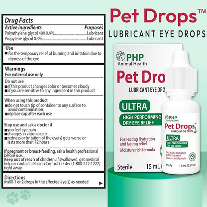 Ultra Lubricant Pet Drops 15 ml - Eye Drops for Cats and Dogs - Moisture Rich Formula, Fast Acting Hydration Dogs Eye Drop for Dry Eyes, Artificial Tears for Extra Dry Eye (Made in U.S.A)