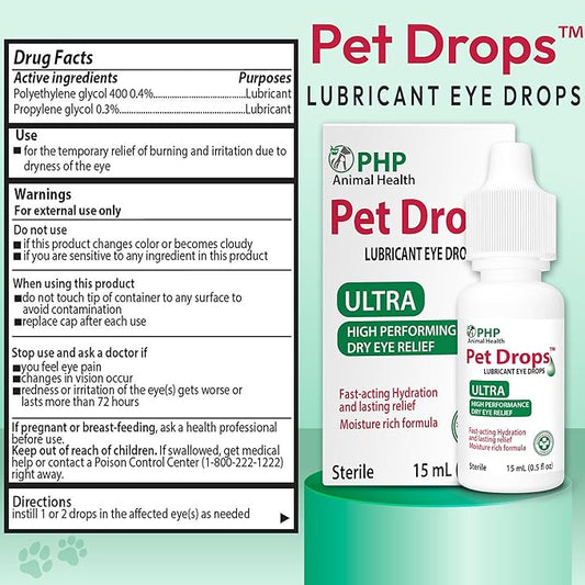 Ultra Lubricant Pet Drops 15 ml - Eye Drops for Cats and Dogs - Moisture Rich Formula, Fast Acting Hydration Dogs Eye Drop for Dry Eyes, Artificial Tears for Extra Dry Eye (Made in U.S.A)