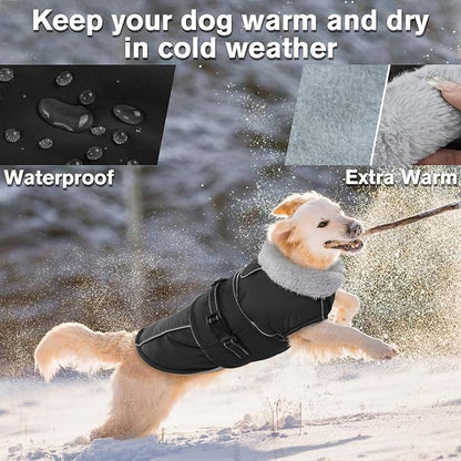 Lelepet Warm Dog Coats for Small Dogs Waterproof Dog Jacket Reflective Pet Fleece Vest Windproof Cold Weather Coats with Adjustable Buckle & Leash Hole, Black, S