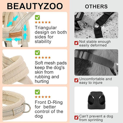 BEAUTYZOO Dog Harness for Small Dogs, No Pull Dog Harness and Leash Set, Soft Escape Proof Puppy Vest Harness with Handle, Reflective Lightweight Step in Harness for Girl Boy Dogs, Beige S
