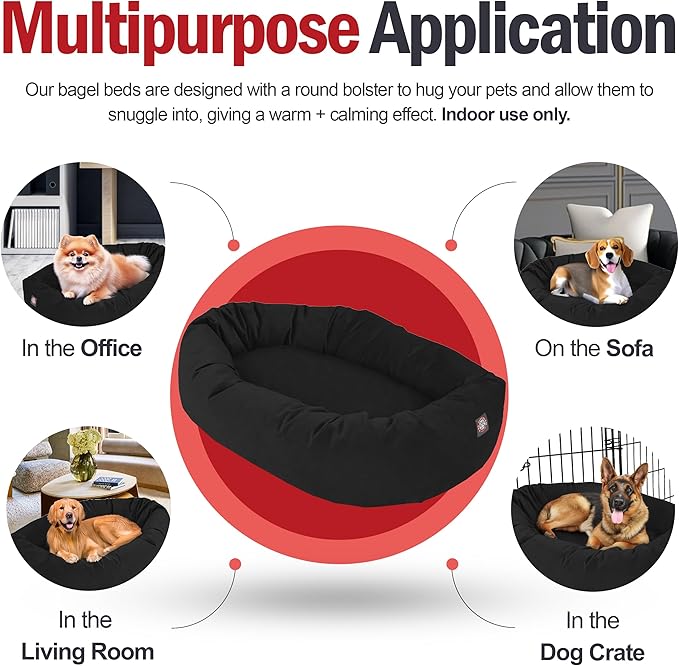 Majestic Pet 24 Inch Suede Calming Dog Bed Washable 24x19x7 (Inch) – Cozy Soft Round Donut Dog Bed with Spine Support for Dogs to Rest Their Head - Pet Bed Small – Black (2025)