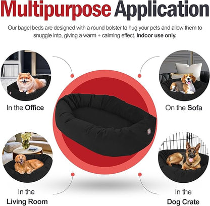 Majestic Pet 24 Inch Suede Calming Dog Bed Washable 24x19x7 (Inch) – Cozy Soft Round Donut Dog Bed with Spine Support for Dogs to Rest Their Head - Pet Bed Small – Black (2025)