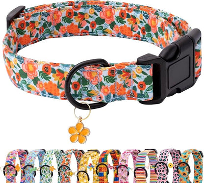 Faygarsle Dog Collar for Small Medium Large Dogs Cute Gaily Colored Puppy Collars for Female Dogs Floral Patterned Pet Collars for Summer Spring Wedding Puppy Girl Dog Collar M