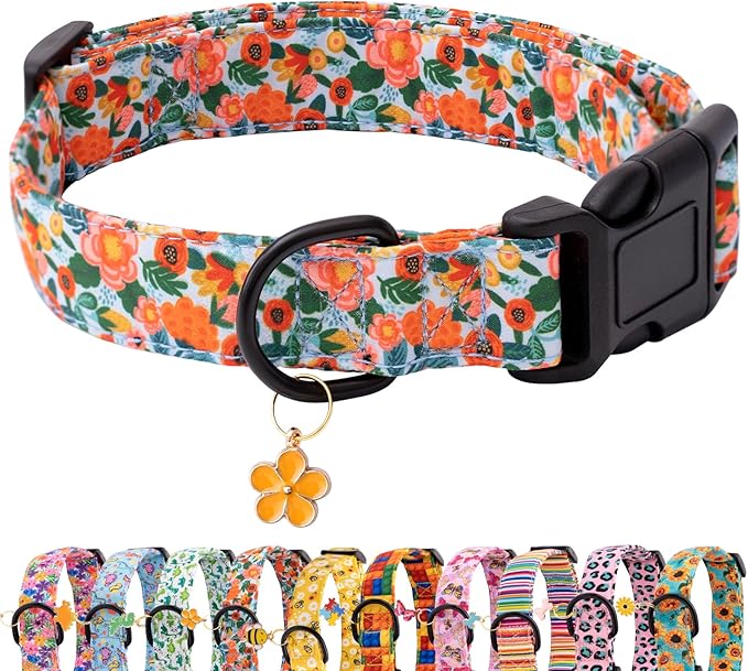 Faygarsle Dog Collar for Small Medium Large Dogs Cute Gaily Colored Puppy Collars for Female Dogs Floral Patterned Pet Collars for Summer Spring Wedding Puppy Girl Dog Collar XS