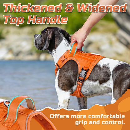 rabbitgoo Tactical Dog Harness Medium Sized Dog, No Pull Military Service Vest with Handle & Molle, Easy Control for Training Walking, Adjustable Reflective Straps, Orange, M