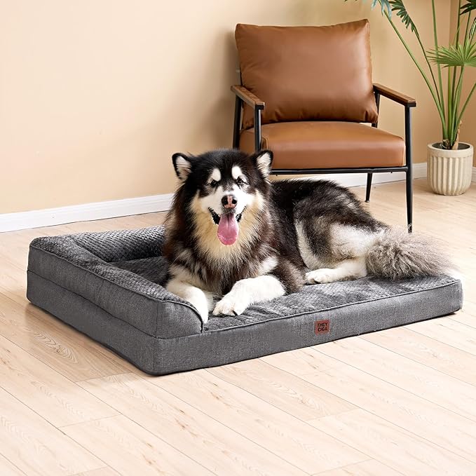 EHEYCIGA XXL Dog Bed Memory Foam, Orthopedic Giant Dog Bed Jumbo with Washable Removable Cover, Waterproof Pet Sofa Couch with Nonskid Bottom, 48x35x7.5, Dark Grey