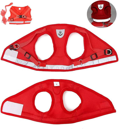 FEimaX Dog Harness and Leash Set for Walking, Soft Mesh Adjustable Easy Control Lightweight Cat Vest Harnesses with Reflective Strips, Escape Proof Small Dogs Cats Vests (Red, Medium)