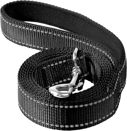 6FT Reflective Nylon Dog Leash with Soft Padded Handle for Walking, Running and Training, Supports Small Medium and Large Dogs (Black, 1 Inch Wide)