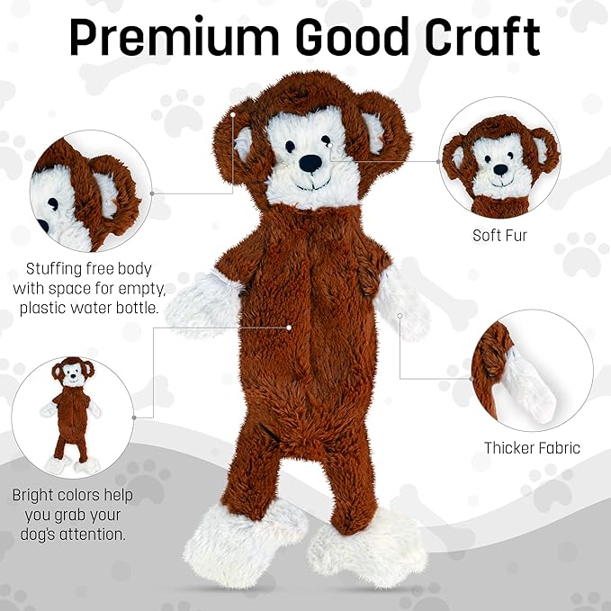 FGA MARKETPLACE Monkey-Fox Flat NO Stuffing NO Squeak Plush Dog Toy, Funny Style Will Entertain Your Pet for Hours, Recommended for Small and Medium Dog 21 INCH Long