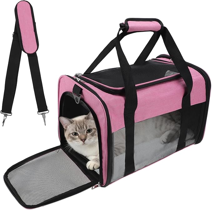 RENEWREVITAL Pet Carrier, Breathable Mesh Design, Soft Cat Carrier with Shoulder Strap, Comfortable Travel Solution, Pink