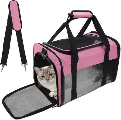 RENEWREVITAL Pet Carrier, Breathable Mesh Design, Soft Cat Carrier with Shoulder Strap, Comfortable Travel Solution, Pink