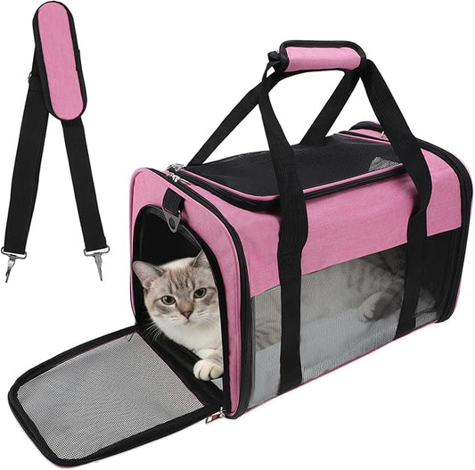 RENEWREVITAL Pet Carrier, Breathable Mesh Design, Soft Cat Carrier with Shoulder Strap, Comfortable Travel Solution, Pink