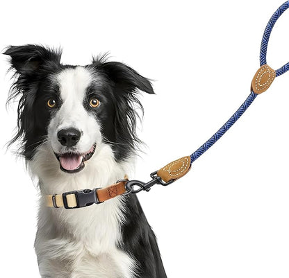 Mile High Life Short Leash for Large Dogs, Short Dog Rope Leash with Heavy Duty Metal Sturdy Clasp, Genuine Leather Tailored Connection(Blue, 18 Inch)