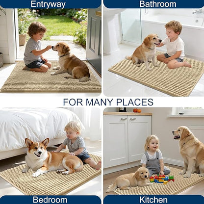 OLANLY Dog Door Mat for Muddy Paws 59x35, Ultra Absorbent Chenille Mud Doormat, Non-Slip Washable and Dirt Trapping Doormat for Indoor Entryway, Quick-Dry Indoor Pet Bed Mats for Dogs, Beige