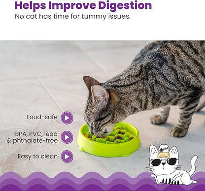 Catstages Kitty Slow Feeder Bowl for Cats & Small Dogs, Puzzle Dish for Fast Eaters, for Wet or Dry Food, Helps Slow Eating & Aid Digestion, Non-Slip, Made Without BPA, 3/4 Cup, 5-Inch, Green