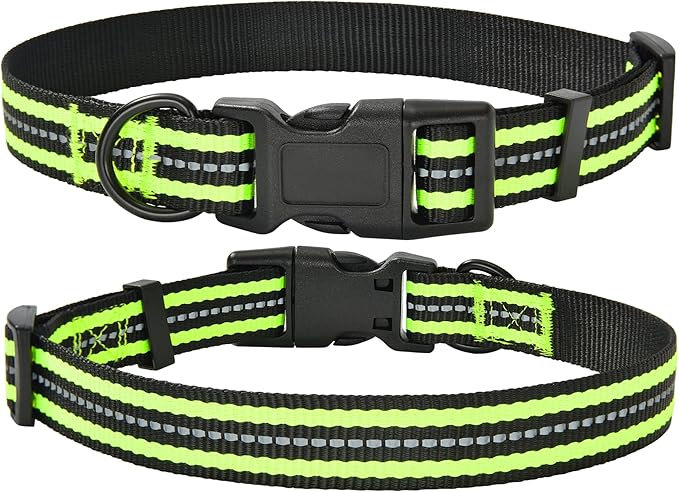 Mile High Life Reflective Dog Collar | Nylon Pet Collars wiith Buckle | Light Weight Puppy Collars | Lime Green Dog Collars for Small Dogs (Lime Green, X-S)