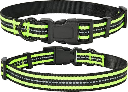 Mile High Life Reflective Dog Collar | Nylon Pet Collars wiith Buckle | Light Weight Puppy Collars | Lime Green Dog Collars for Small Dogs (Lime Green, S)