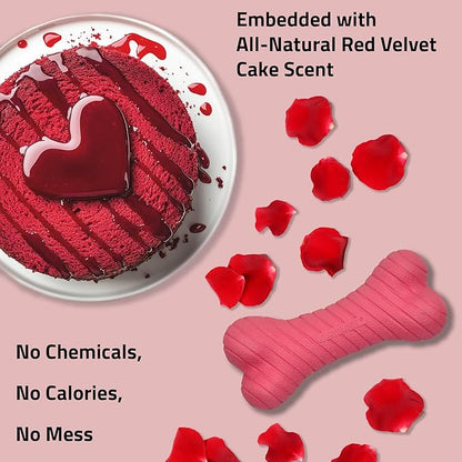 Playology Dog Toys | Dual Layer Bone Durable Chew Toy Bone for Dogs | Medium Red Velvet Cake Scented Toy - Limited Edition Valentine's Day Scent | Easy to Clean and Made from Non Toxic Materials