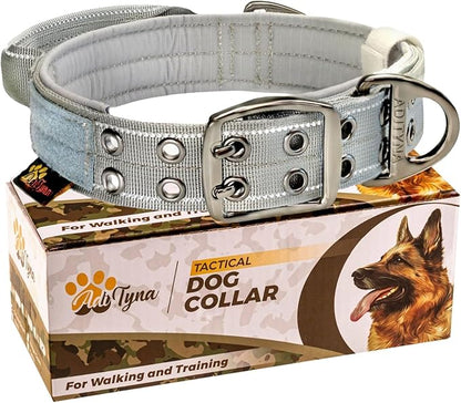 ADITYNA Heavy Duty Dog Collar for Large Dogs - Reflective Gray Collar with Handle for Training, and Walking - Wide, Thick, Tactical, Soft Neoprene Padded