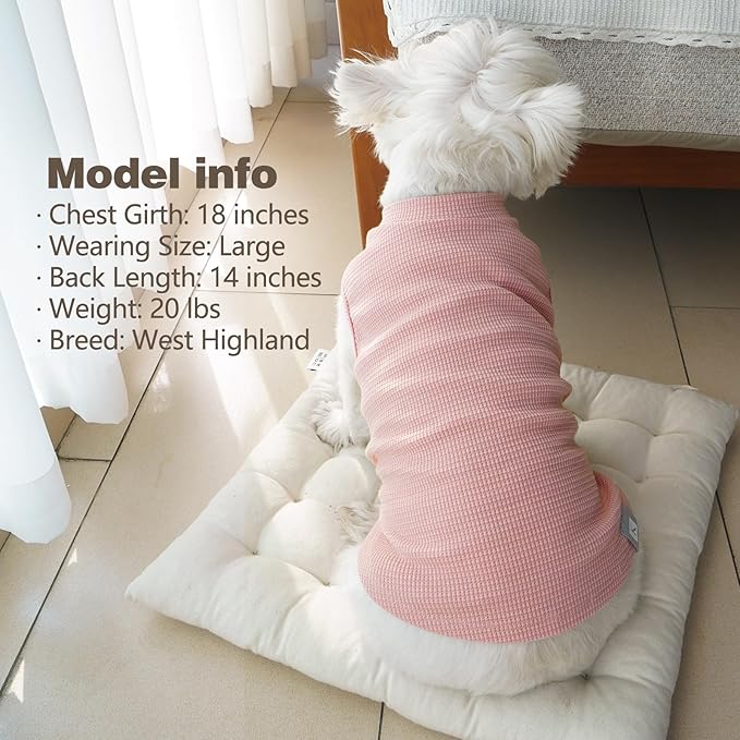 KYEESE 2Pack Waffle Dog Shirts for Small Dogs Stretchy T-Shirts Lightweight Tank Top Sleeveless Striped Vest Breathable Pet Outfit, X-Large, Pink+Striped