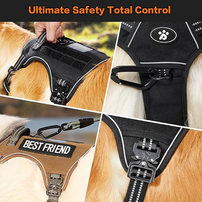 PawsPassion No Pull Dog Harness for Medium Sized Dog, Heavy Duty Tactical Adjustable Pet Harness, Voyager Service Walking Vest Harness with Easy Control Handle Reflective Strip (Stealth, M)