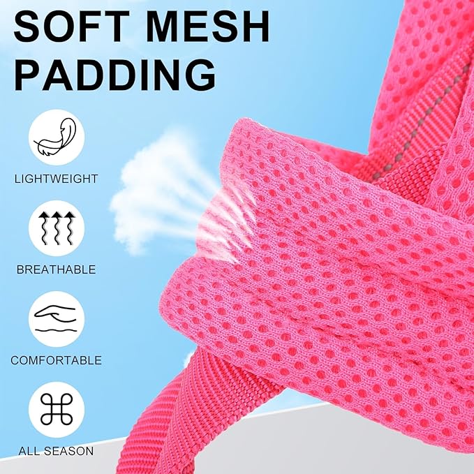 BEAUTYZOO No Pull Dog Harness Medium Sized Dog, Breathable Mesh Padded Dog Harness and Leash Set, Adjustable Reflective Escape Proof Dog Vest Harnessss Quick Fit for Training Walking, Hot Pink M