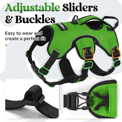 rabbitgoo Escape Proof Dog Harness, Soft Padded Full Body Pet Harness, Reflective Adjustable No Pull Vest with Lift Handle and Lesh Clip for Large Dogs Walking Hiking Training, L, Green