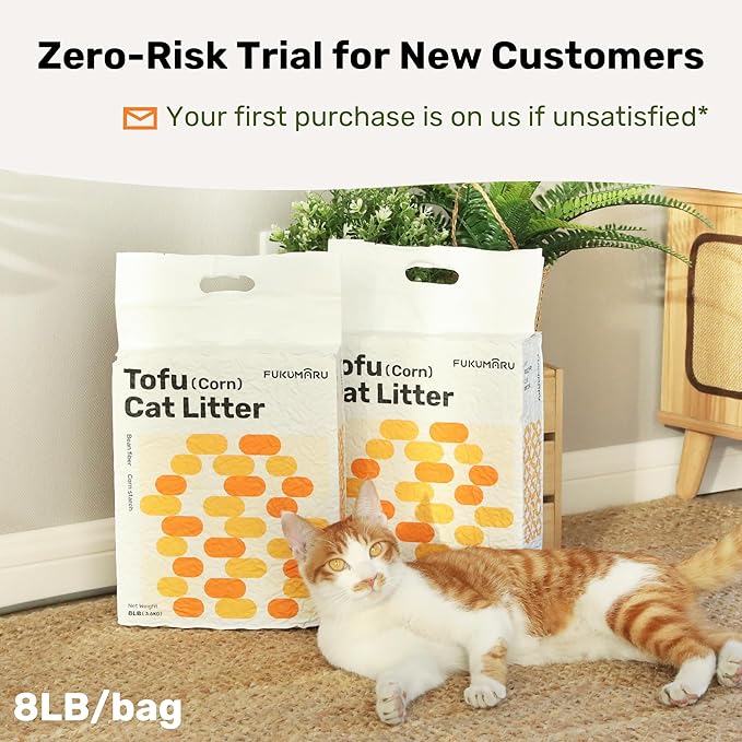 FUKUMARU Tofu Cat Litter - Natural, Unscented, Dust Free, Quick Clumping, 8lb x 2 Bags