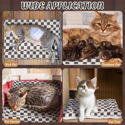 VitalCozy 2 Pack Self Warming Cat Mat Self Heating Pad Bed Reversible Machine Washable Reflects Body Heat Warm Thermal Pet Pad Crate Blanket for Feral and Indoor Cat(Dark Brown,21" X 14",Plaid)