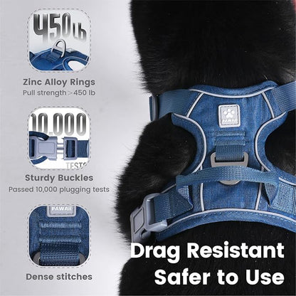 Pawaii No Pull Dog Harness with Pet ID Tag,Reflective Strips No Choke Front O Ring Breathable Mesh Adjustable Soft Padded Pet Vest with Easy Control Handle for Medium Dogs