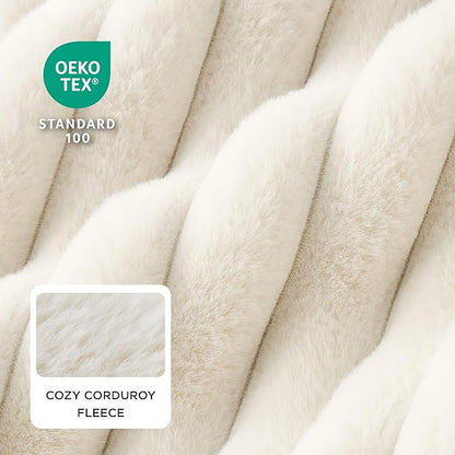 Bedsure ComfyFleece Cute Dog Beds Large Sized Dog - Washable Furry Pet Beds, Rectangle Orthopedic Corduroy Fleece Puppy Beds with Removable Zipper Cover, 36x27x8 inches,Night Blue