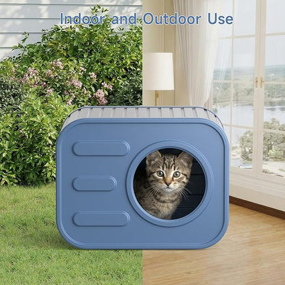 ONBRILL Outdoor Cat House Weatherproof with Dual Ventilation Windows, Spacious Durable PP Material Cat House for Outdoor Indoor Use, Easy to Assemble and Clean, Blue