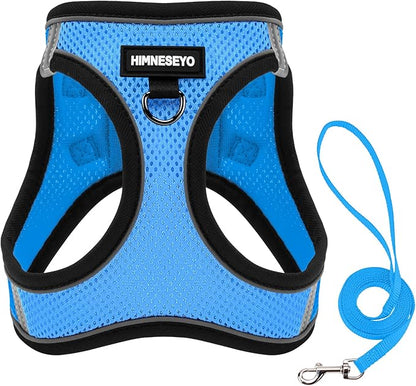 Dog Harness and Leash Set, Dog Harness for Dogs No Pull, No-Chock Step-in Reflective Breathable Lightweight Easy Walk Vest Harnesses with Safety Buckle for Small Medium Dogs, Cats (Light Blue, L)