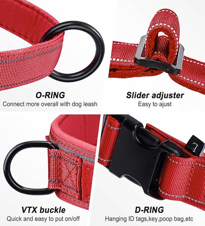Red No Pull Dog Harness for Small Medium Large Sized Dog, Reflective Escape Proof Adjustable Dog Harnesses with 2 Patch, XL