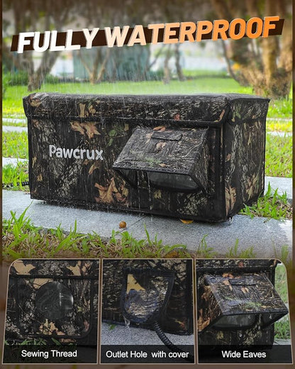 Heated Cat House for Outside with Dual Doors, Insulated Cat House Outdoor with Heating Pad, Weatherproof Heated Outdoor Cats Houses Weatherproof for Feral Cats (Leaf, 17.5" L x 12" W x 13" H)