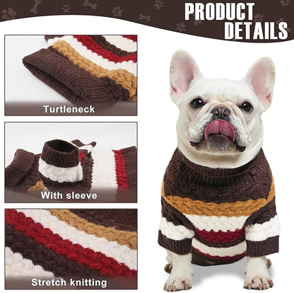 KAROKU Dog Sweater, Pet Cable Knitted Turtleneck Sweater for Small Medium Dogs Boy Girl, Winter Dog Pullover Sweater with Legs, Classic Comfy Thick Outdoor Pet Clothes(Brown, Large)