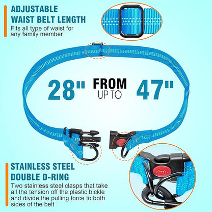 Hands Free Dog Leash with Waist Belt – No-Pull Bungee, Dual Padded Handles & Zipper Pouch for Running, Walking & Training – Adjustable Waist Leash for Large & Medium Dogs (Sky Blue)