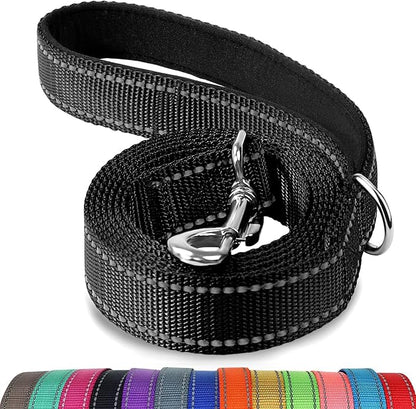 Joytale Double-Sided Reflective Dog Leash, 6 FT/5 FT/4 FT, Padded Handle Nylon Heavy Duty Leashes for Medium & Large Dogs Walking, Black, 5FT
