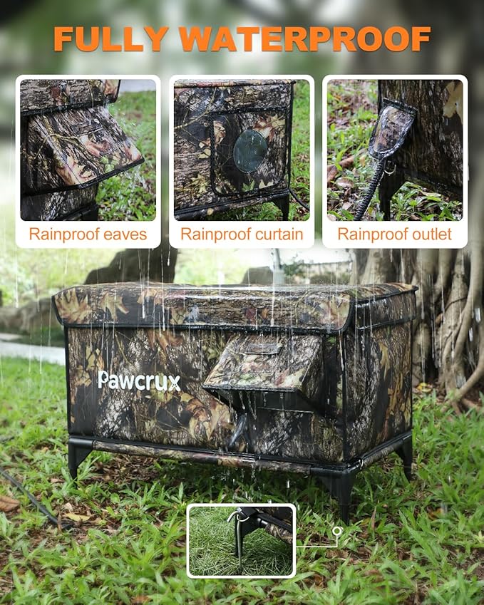 Weatherproof Heated Cat House for Outdoor in Winter, Heated Cat Bed Kitty Shelter with Cat Heating Pad, Insulated & Safe Escape Door, Warm House for Outside Stray Cat (Leaf Color, 16"x28"x19")