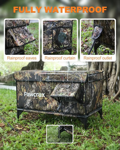 Weatherproof Heated Cat House for Outdoor in Winter, Heated Cat Bed Kitty Shelter with Cat Heating Pad, Insulated & Safe Escape Door, Warm House for Outside Stray Cat (Leaf Color, 16"x28"x19")